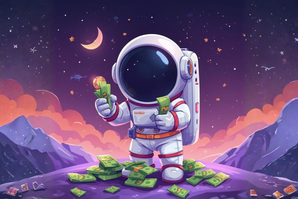 Astronuat holding money