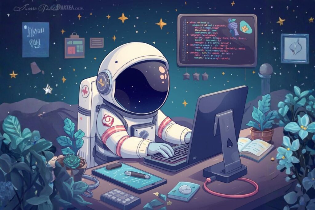 Astronaut working in laptop