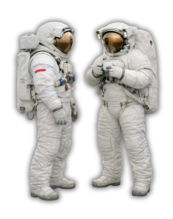 Sharath and Pooja discussing by wearing Astronaut suite