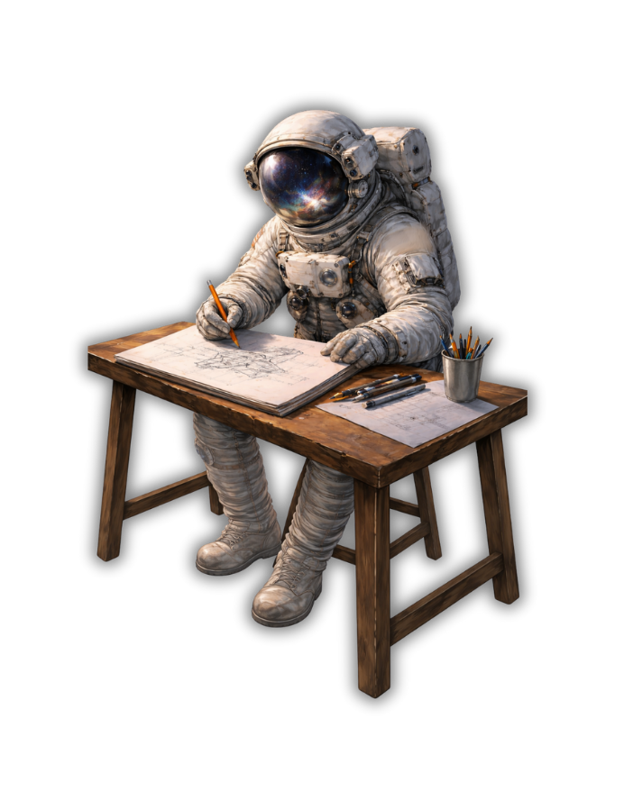 Astronaut sitting on table