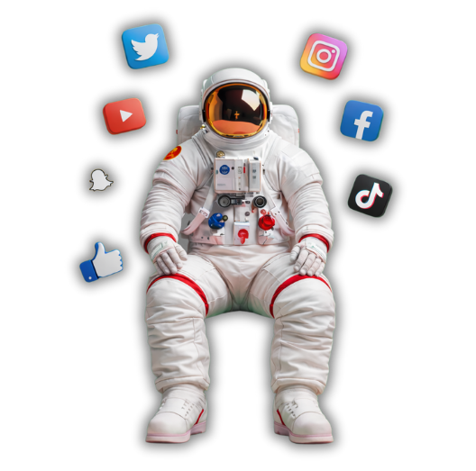 Astronaut with all social media platforms as planets