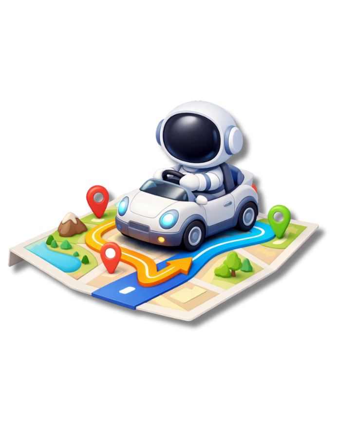 astronaut driving small car